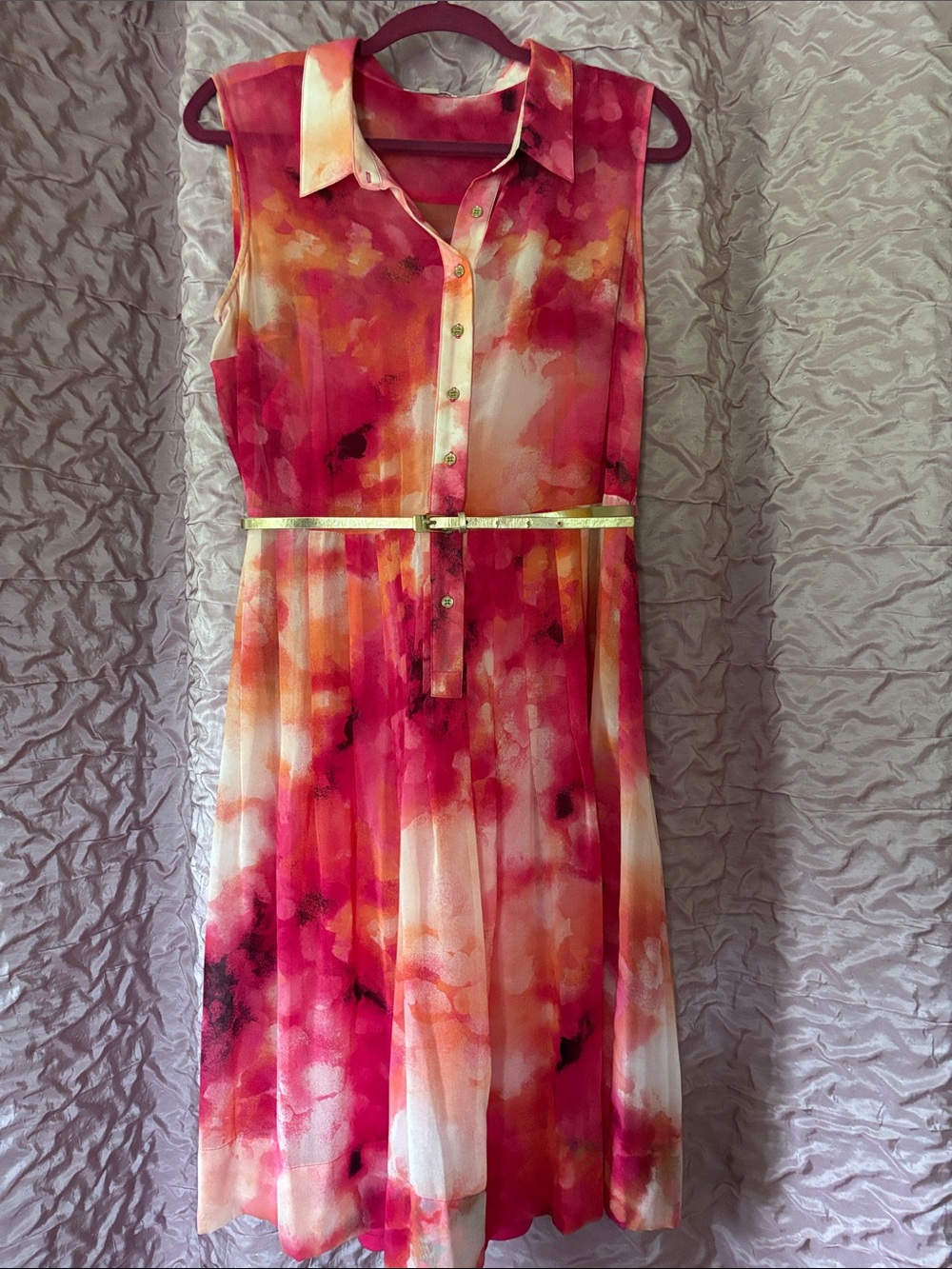 Calvin Klein Sleeveless Midi Shirt Dress in watercolors NWT